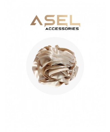 Kahverengi Saten Gül Detaylı Mandal Toka