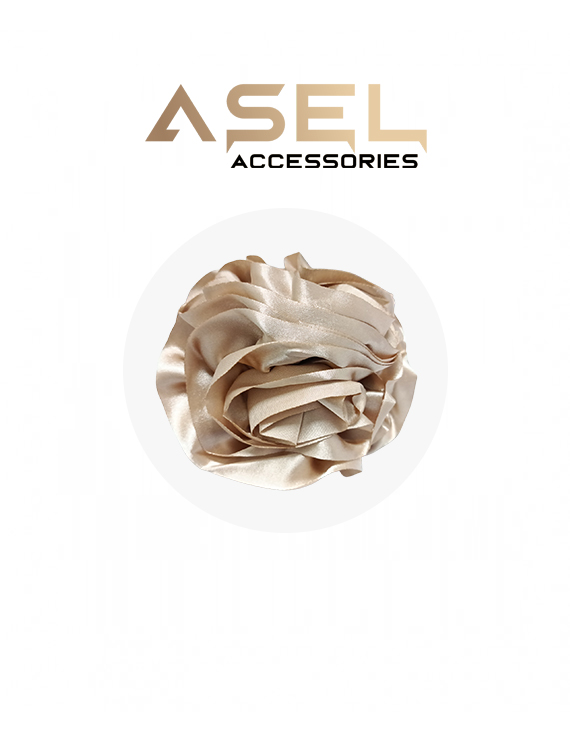 Kahverengi Saten Gül Detaylı Mandal Toka